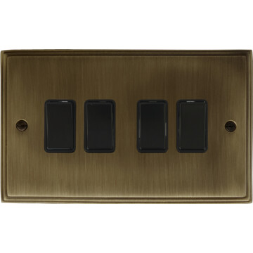 victorian antique brass light switch (4 gang/black switches) front fc101025