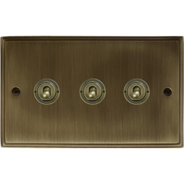 victorian antique brass toggle plate (3 gang) front fc101025