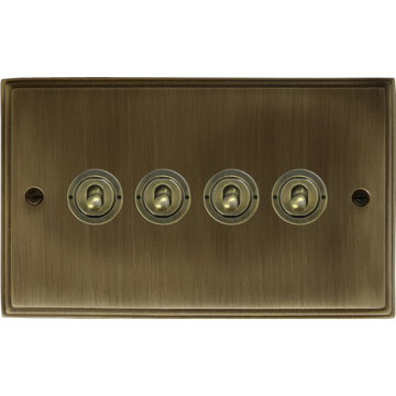 victorian antique brass toggle plate (4 gang) front fc101025