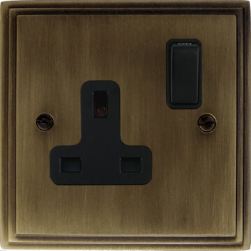 victorian antique brass single socket (black switch) front fc101025