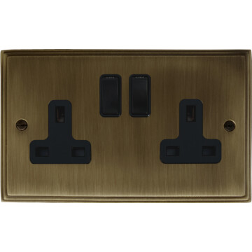 victorian antique brass double socket (black switches) front fc101025