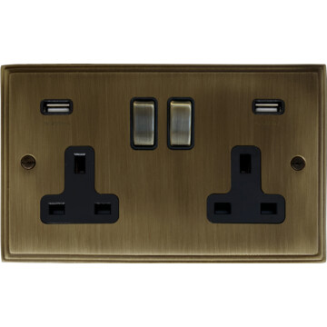 victorian antique brass double socket with usb front fc101025