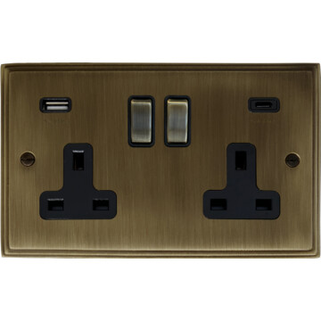 victorian antique brass double socket (usb a and usb c/antique brass switches) front fc101025