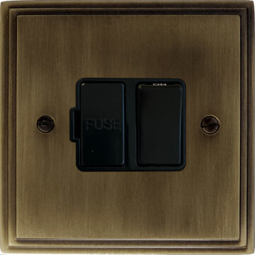 victorian antique brass switched fused spur (black switch) front fc101025