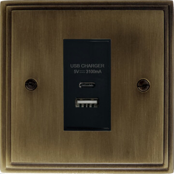 victorian antique brass usb charger (usb a and usb c) (1 gang) front fc101025