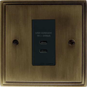 victorian antique brass usb charger (2x usb c) (1 gang) front fc101025