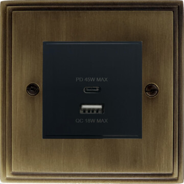 victorian antique brass usb charger (dual usb a + c quick charge) (1 gang) front fc101025