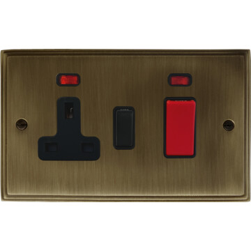 victorian antique brass cooker switch with socket (black switch) front fc101025