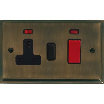 deco antique brass cooker switch with socket (black switch) front fc101025