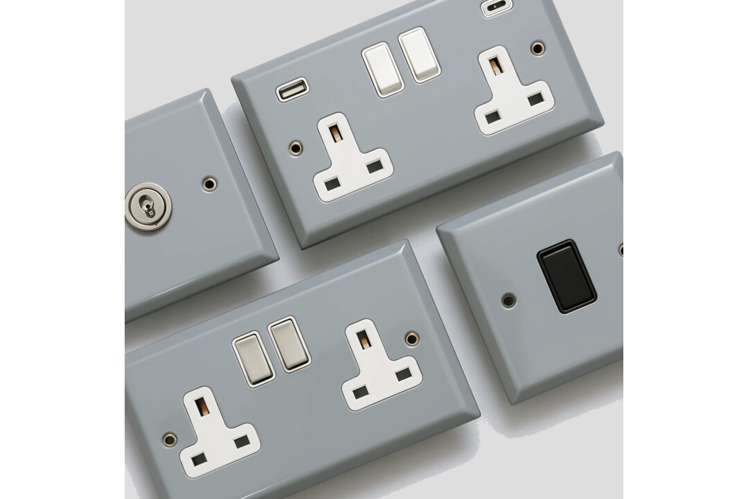 Spectrum Light Grey Sockets, switches and electrical accessories.